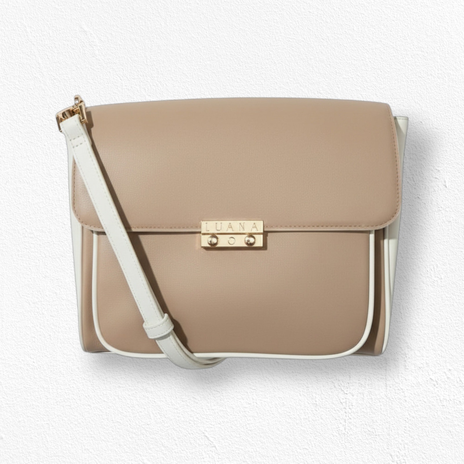 Luana Italy Beige Leather Crossbody Bag Gold Hardware Adjustable Strap Nwt